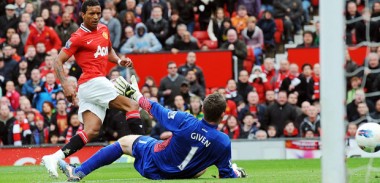 Nani scores against Aston Villa