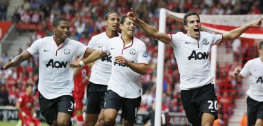 Robin Van Persie celebrates against Southampton
