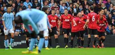 United players celebrate against City